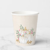 Weiße und goldene Pumpkins Wasserfarbe Pappbecher (Rückseite)