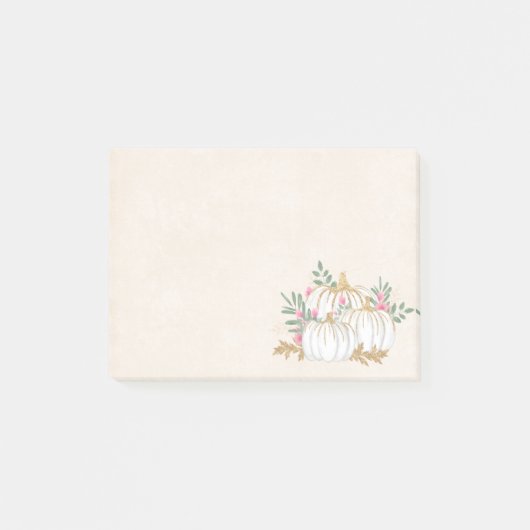 Weiße und goldene Pumpkins Wasserfarbe Post-it Klebezettel (Vorderseite)