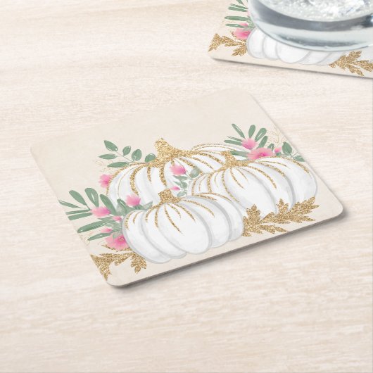 Weiße und goldene Pumpkins Wasserfarbe Rechteckiger Pappuntersetzer (angewinkelt)