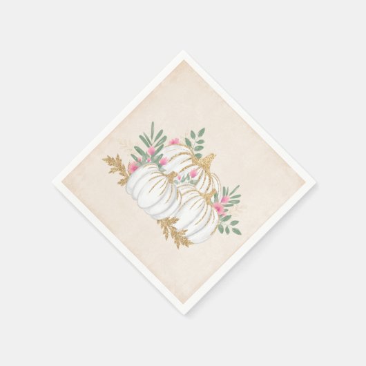 Weiße und goldene Pumpkins Wasserfarbe Serviette (Ecke)