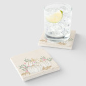 Weiße und goldene Pumpkins Wasserfarbe Steinuntersetzer (Seitenansicht)