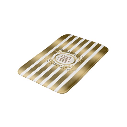 Weiße und goldene Streifen mit Wirbel Badematte (Schrägansicht)