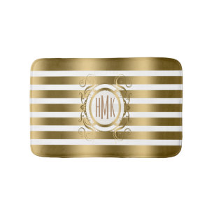 Weiße und goldene Streifen mit Wirbel Badematte