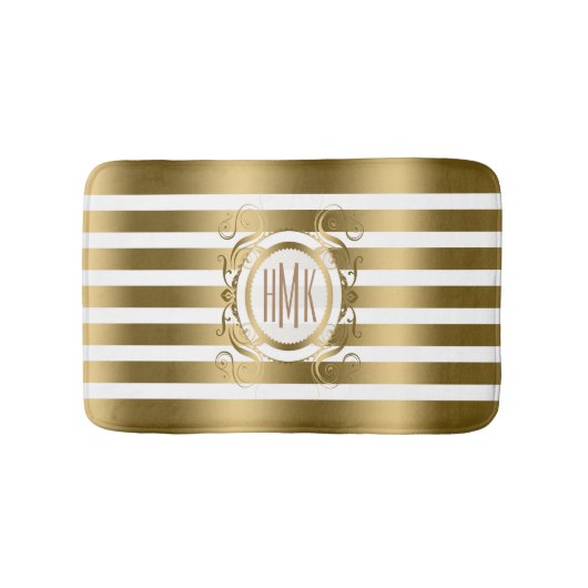 Weiße und goldene Streifen mit Wirbel Badematte (Vorderseite)