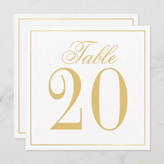 Weiße und goldene Tischnummer Square Card (Vorne/Hinten)