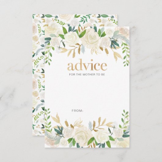 Weiße und goldfarbene Blume Babyduschratenkarten Hinweiskarte (Vorne/Hinten)