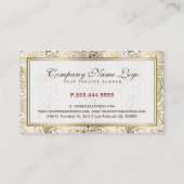 Weiße und goldfarbene Spitzen Paisley Visitenkarte (Rückseite)