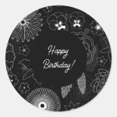 Weiße und graue Blume Elegantes Muster der Kontur Runder Aufkleber (Vorderseite)