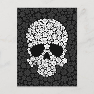 Weiße und graue Blume Schädel Postkarte