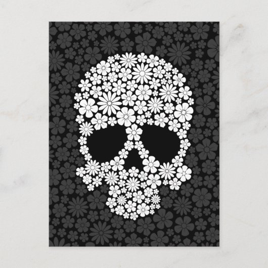 Weiße und graue Blume Schädel Postkarte (Vorderseite)