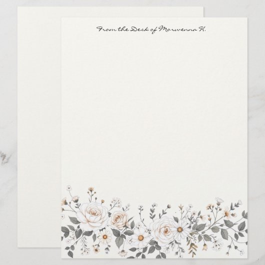 Weiße und graue Blumengrenze Briefbogen (Vorne/Hinten)