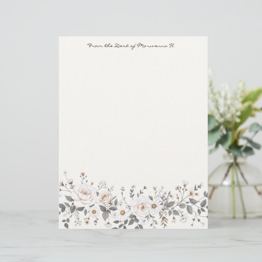 Weiße und graue Blumengrenze Briefbogen (Stehend Vorderseite)