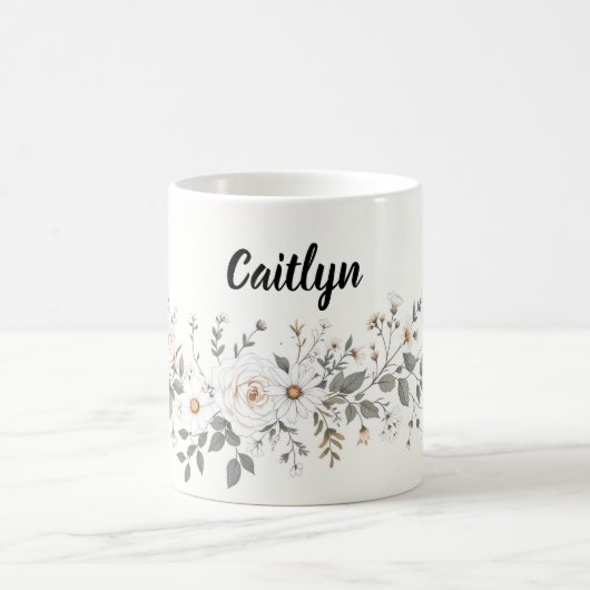 Weiße und graue Blumengrenze Kaffeetasse (Mittel)