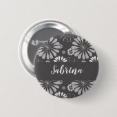 Weiße und graue Blumenmuster Button (Vorne & Hinten)