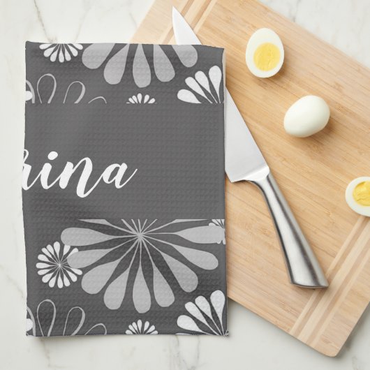 Weiße und graue Blumenmuster Geschirrtuch (Viertel Falte)