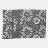 Weiße und graue Blumenmuster Geschirrtuch (Horizontal)