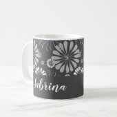Weiße und graue Blumenmuster Kaffeetasse (Vorderseite Links)