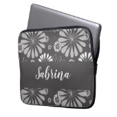 Weiße und graue Blumenmuster Laptopschutzhülle (Vorderseite Links)