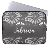 Weiße und graue Blumenmuster Laptopschutzhülle (Vorderseite)