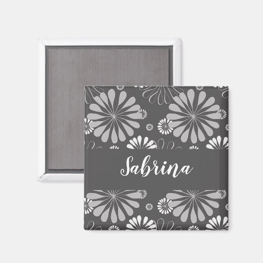 Weiße und graue Blumenmuster Magnet (Vorderseite/Rückseite)