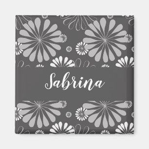 Weiße und graue Blumenmuster Magnet