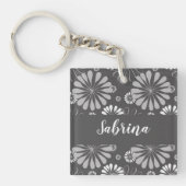 Weiße und graue Blumenmuster Schlüsselanhänger (Vorderseite)