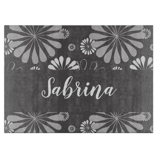 Weiße und graue Blumenmuster Schneidebrett (Vorderseite)