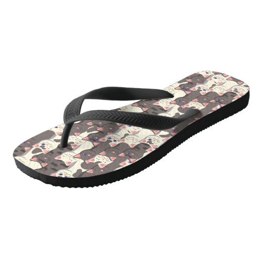 Weiße und graue Katzen Badesandalen (Schrägansicht)