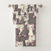 Weiße und graue Katzen Badhandtuch Set (Insitu)