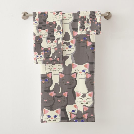 Weiße und graue Katzen Badhandtuch Set (Insitu)