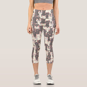 Weiße und graue Katzen Capri Leggings