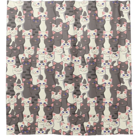 Weiße und graue Katzen Duschvorhang (Vorderseite)