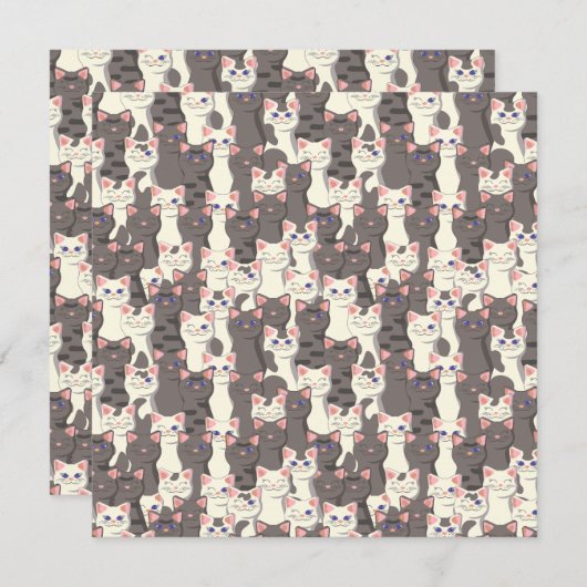 Weiße und graue Katzen Einladung (Vorne/Hinten)