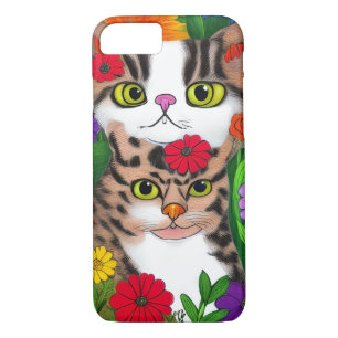 Weiße und graue Katzen Farbige Blume Case-Mate iPhone Hülle