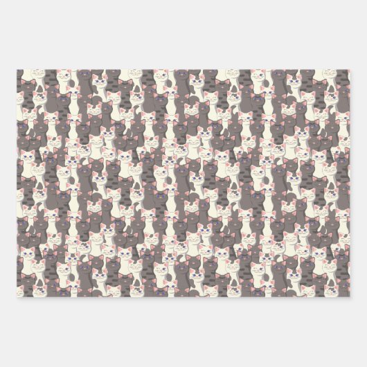 Weiße und graue Katzen Geschenkpapier Set (Vorderseite 3)