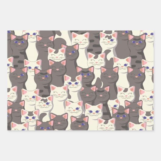 Weiße und graue Katzen Geschenkpapier Set (Vorderseite 2)