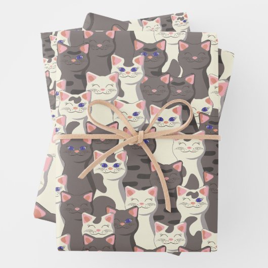 Weiße und graue Katzen Geschenkpapier Set (Beispiel)