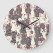 Weiße und graue Katzen Große Wanduhr (Vorderseite)