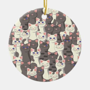 Weiße und graue Katzen Keramik Ornament