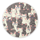 Weiße und graue Katzen Keramikknauf (Vorderseite)