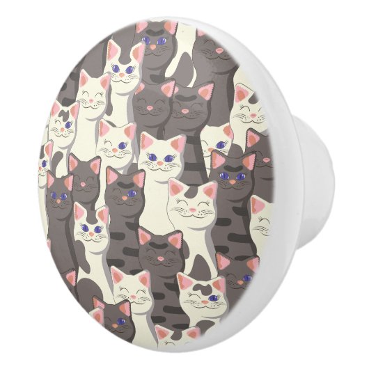 Weiße und graue Katzen Keramikknauf (Rechts)