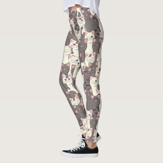 Weiße und graue Katzen Leggings (Links)