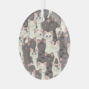 Weiße und graue Katzen Ornament Aus Glas