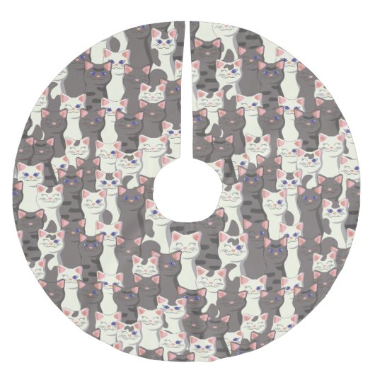 Weiße und graue Katzen Polyester Weihnachtsbaumdecke (Vorderseite)