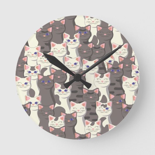 Weiße und graue Katzen Runde Wanduhr (Vorderseite)