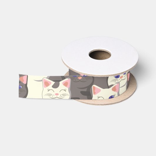 Weiße und graue Katzen Satinband (Spule)