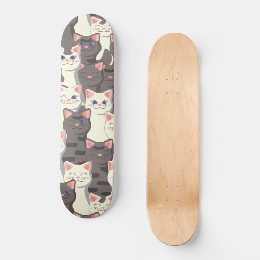 Weiße und graue Katzen Skateboard (Vorderseite)
