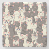 Weiße und graue Katzen Steinuntersetzer (Vorderseite)