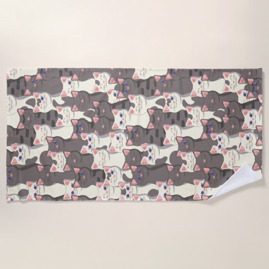 Weiße und graue Katzen Strandtuch (Vorderseite)