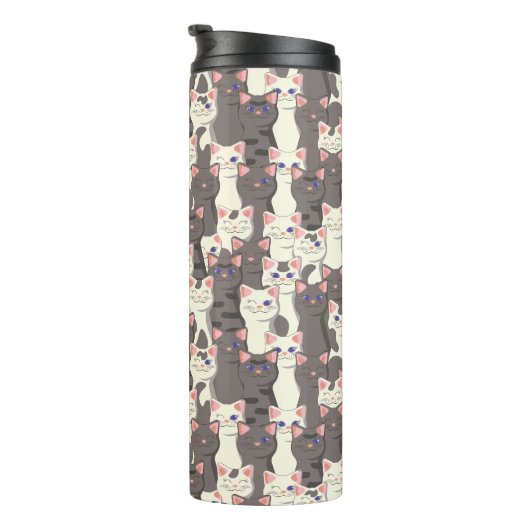 Weiße und graue Katzen Thermosbecher (Nach rechts gedreht)